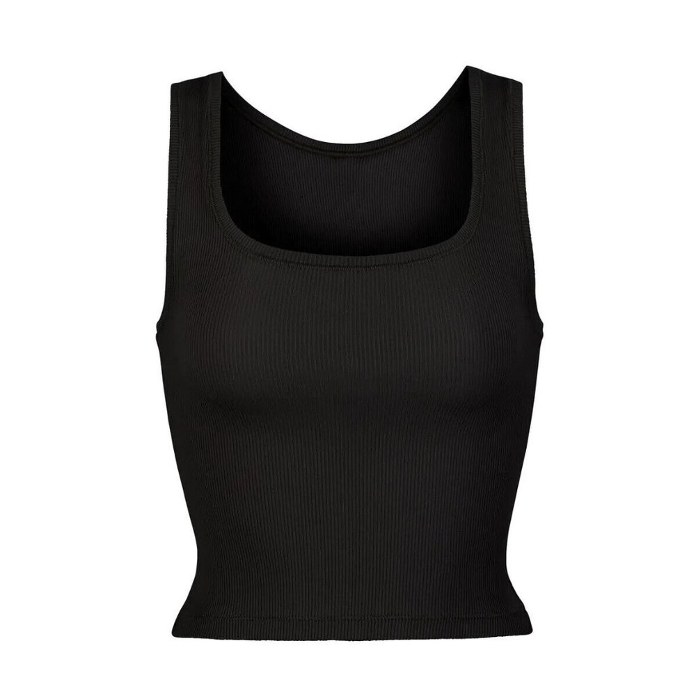 Skims Women's Soot Cotton Blend Scoop Neck Sleeveless Pullover RIB Tank Top Sz S